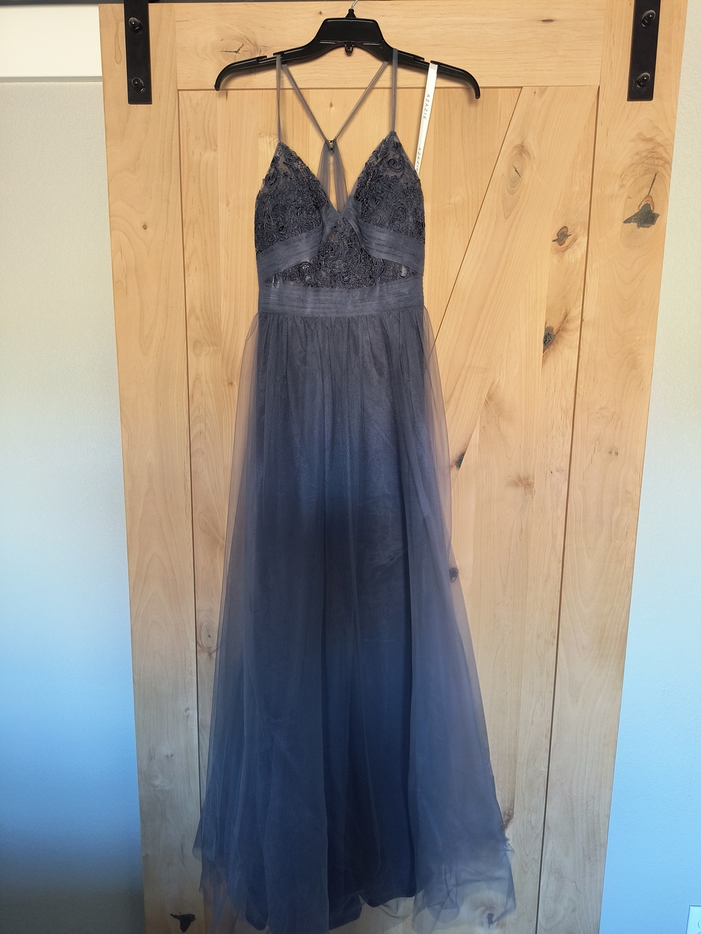 Elegant Navy Blue Lace & Tulle Gown